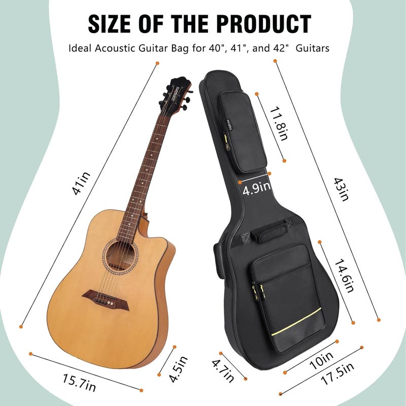 PPOPPO 40/41/42 Inch Acoustic Guitar Bag, 0.35” Thick Padding, 600D Waterproof Nylon, 3 Pockets, Soft Classical Guitar Backpack Travel Case Gig Bag with Neck Fixed Strap & Back Hanger Loop, Black - Image 2